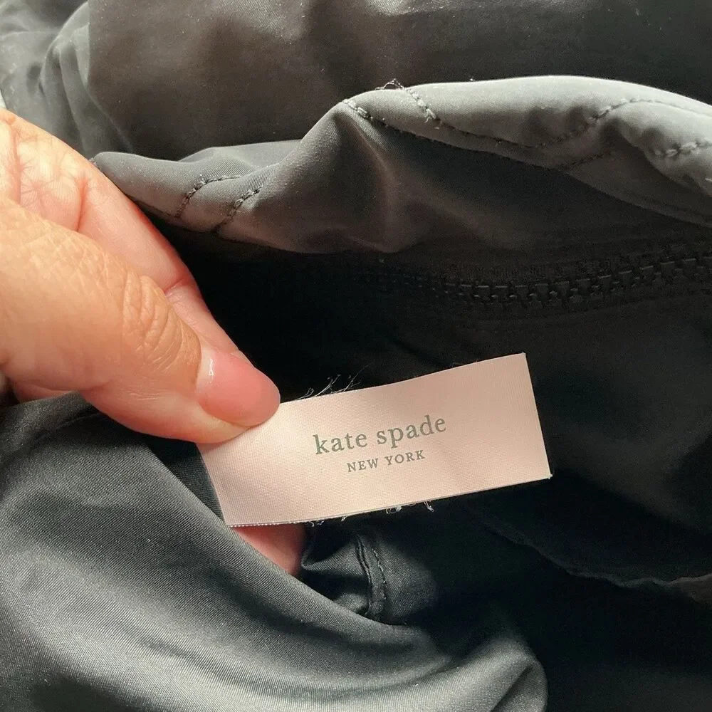 Kate Spade Black Quilted Heart Nylon Backpack Drawstring Front Pockets